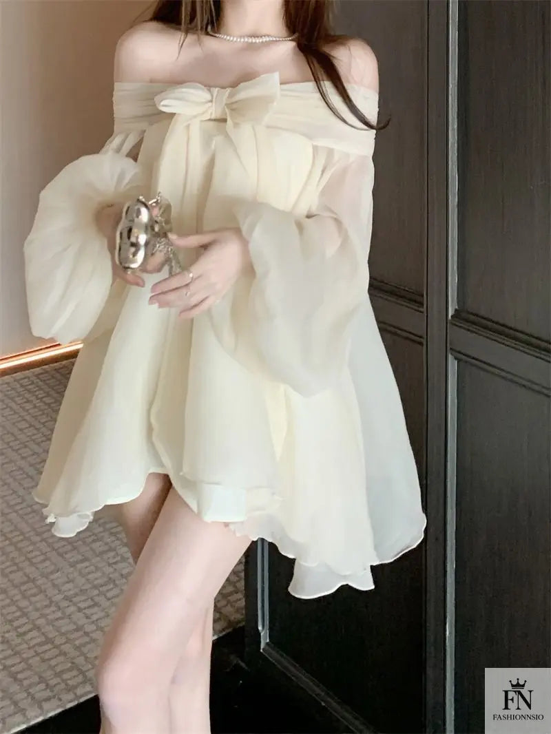 Off Shoulder Mini Bow Dress - Fashionnsio