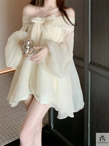 Off Shoulder Mini Bow Dress - Fashionnsio