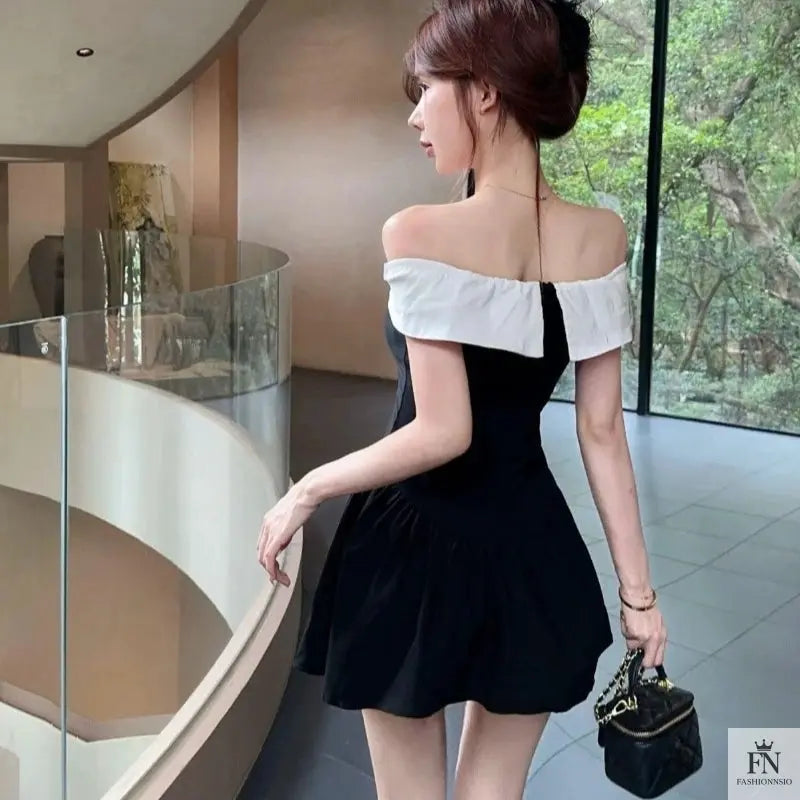 Off Shoulder Ribbon Bow Dress - Fashionnsio