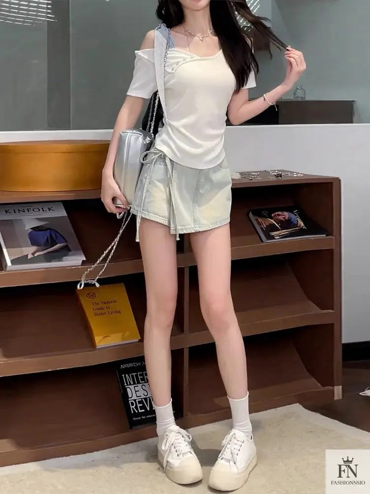 Off Shoulder Ribbon Bow Top - Fashionnsio