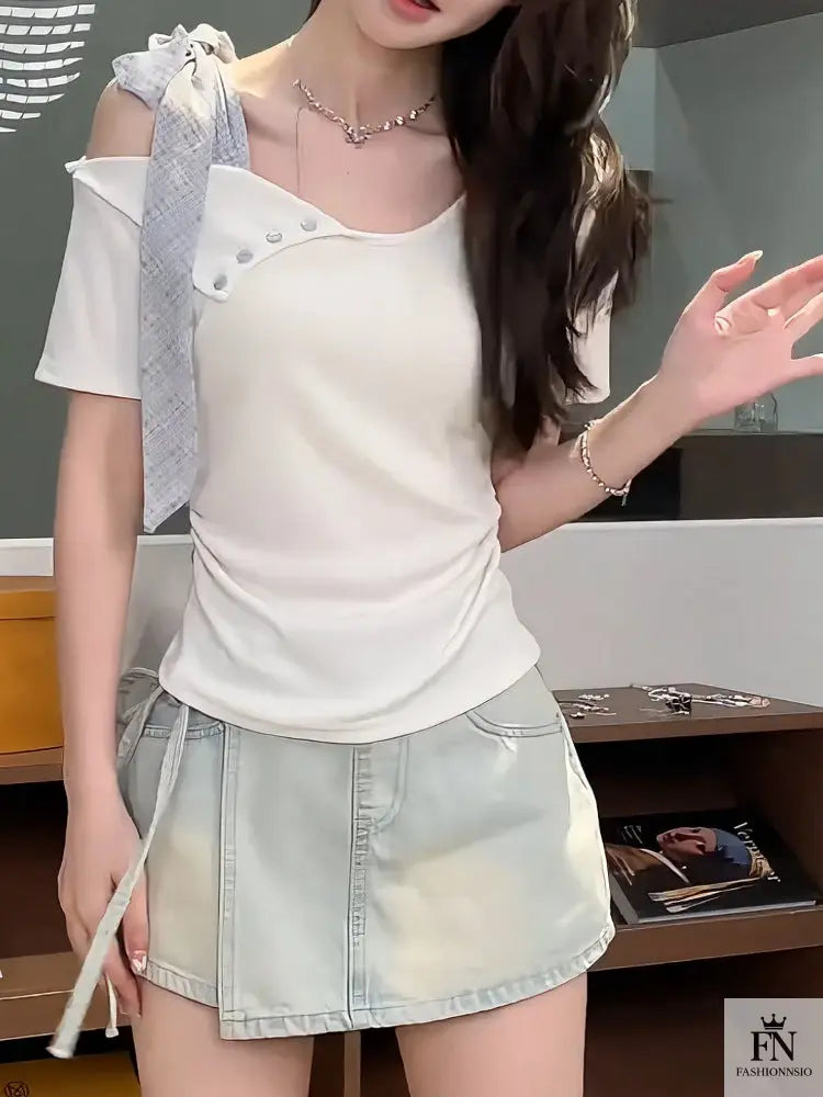 Off Shoulder Ribbon Bow Top - Fashionnsio