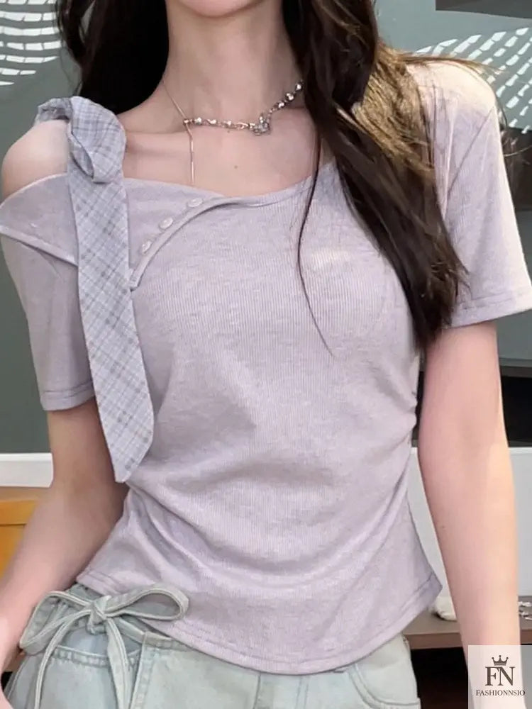 Off Shoulder Ribbon Bow Top - Fashionnsio