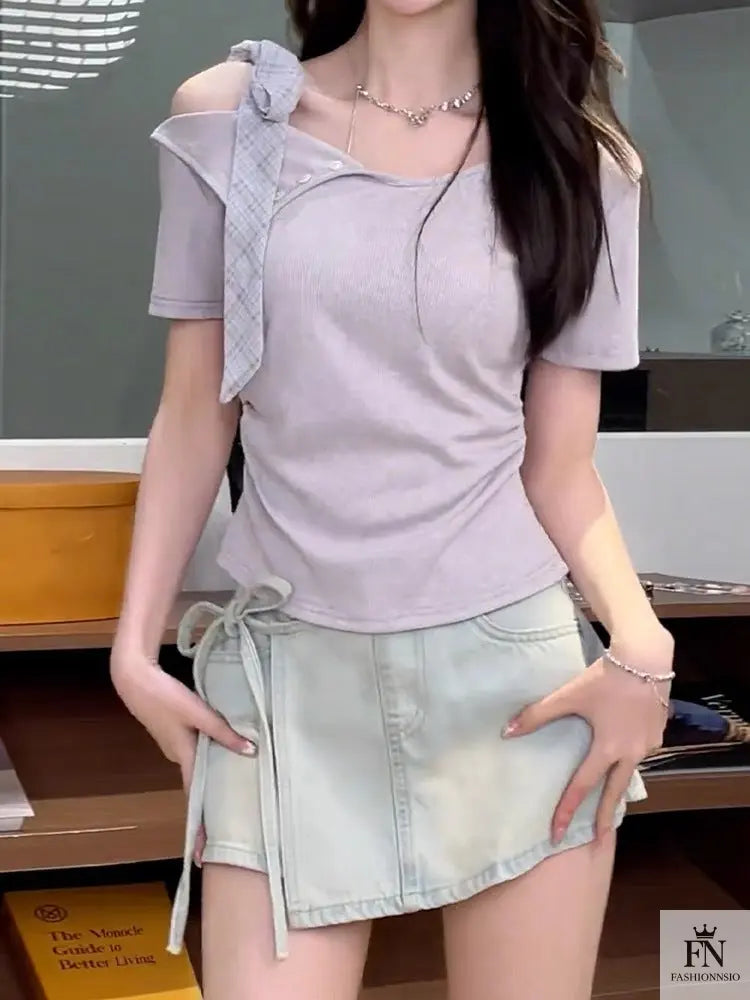 Off Shoulder Ribbon Bow Top - Fashionnsio