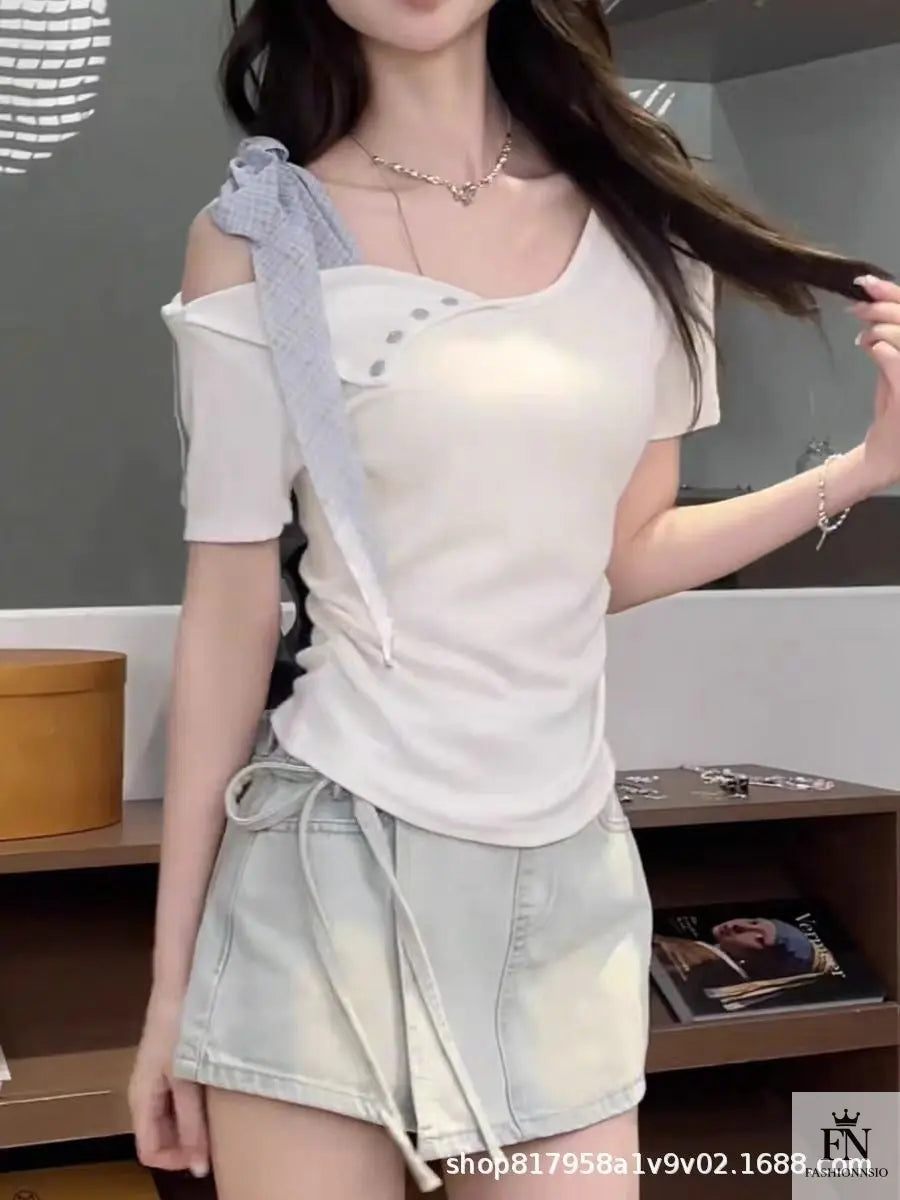 Off Shoulder Ribbon Bow Top - Fashionnsio