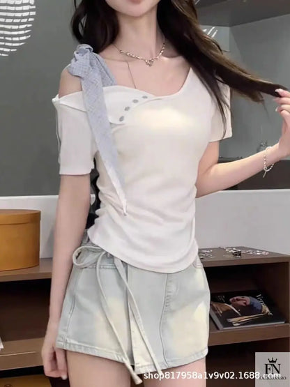 Off Shoulder Ribbon Bow Top - Fashionnsio