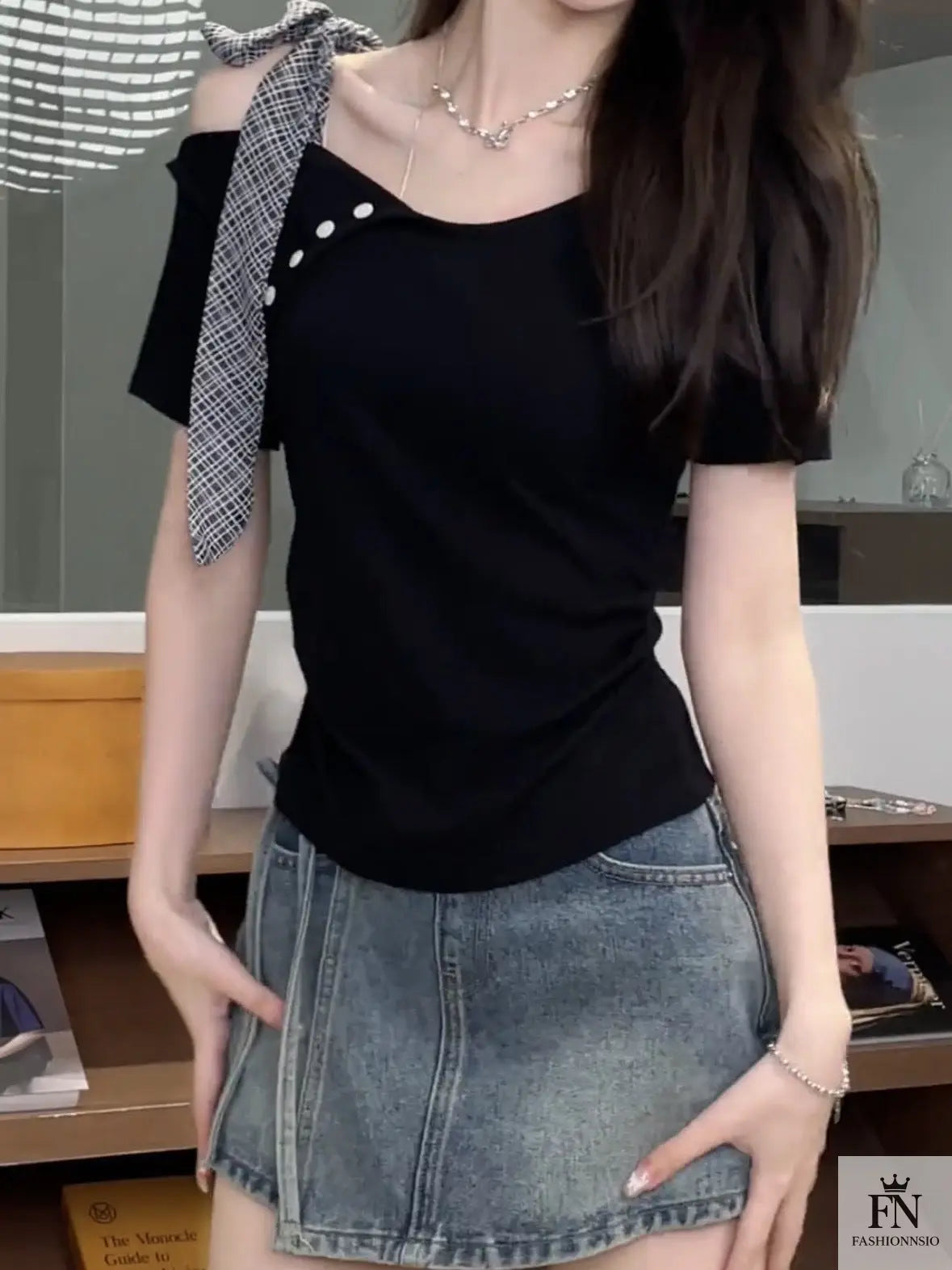 Off Shoulder Ribbon Bow Top - Fashionnsio