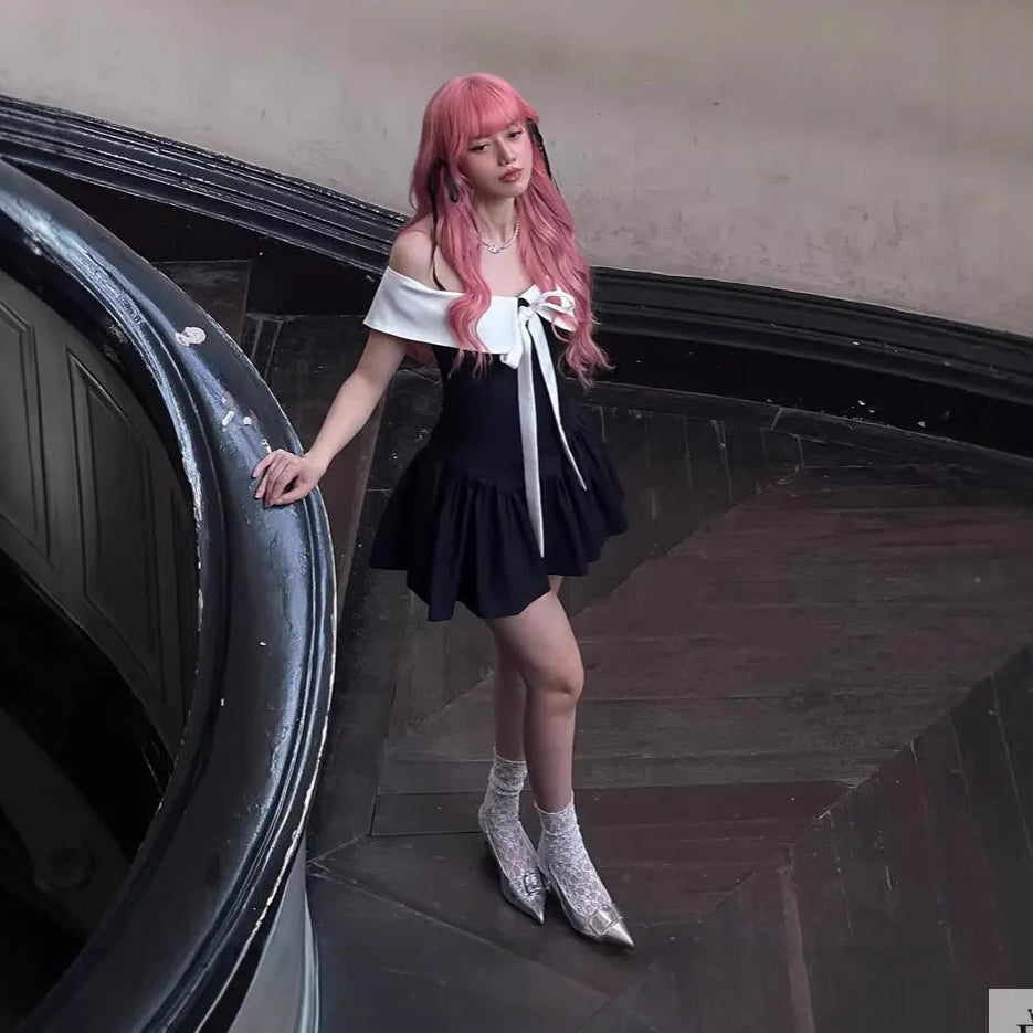 Off Shoulder Ribbon Bow Dress - Fashionnsio