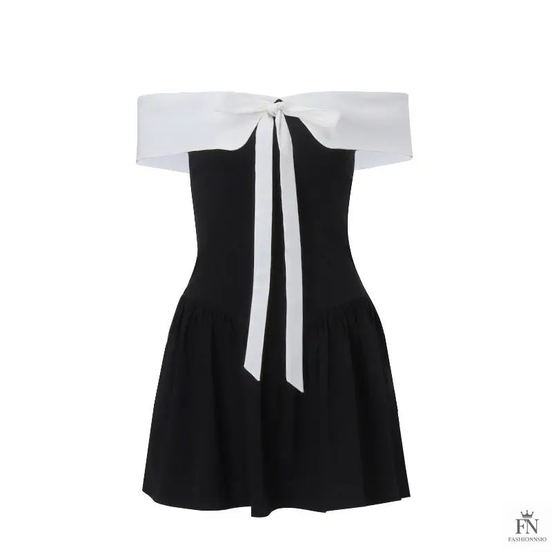 Off Shoulder Ribbon Bow Dress - Fashionnsio