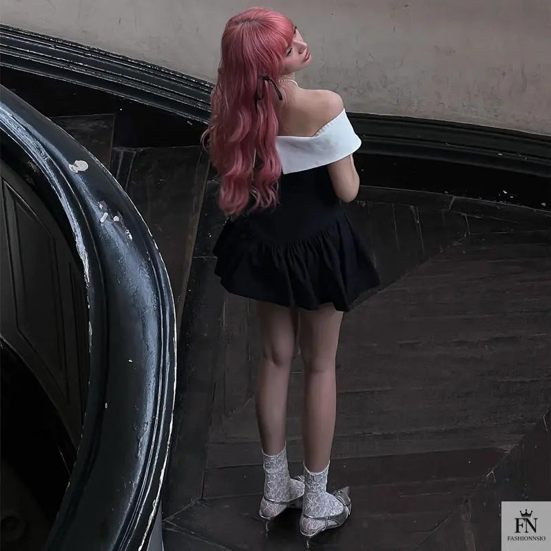 Off Shoulder Ribbon Bow Dress - Fashionnsio