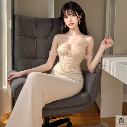 Off Shoulder Long Corset Dress - Fashionnsio