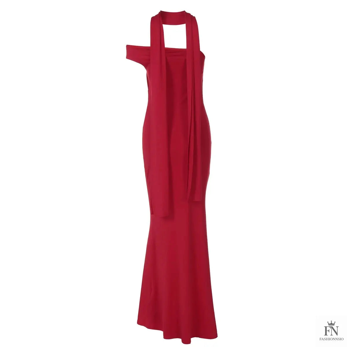 One Shoulder Long Dress With Scarf - Fashionnsio