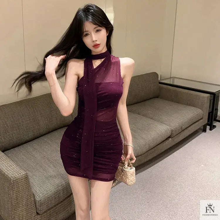 One Shoulder Ribbon Mini Dress - Fashionnsio