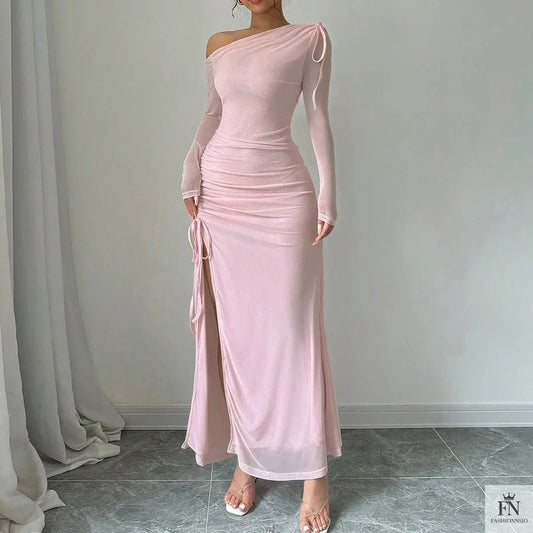 One Shoulder Slit Bodycon Dress - Fashionnsio