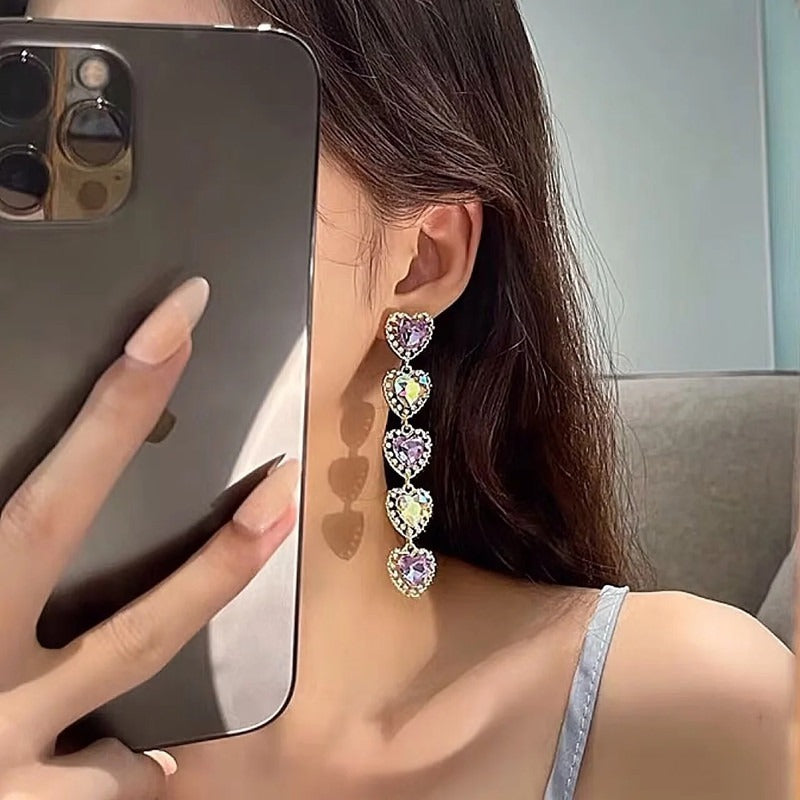 Multi Heart Diamond Long Earrings fashionnsio