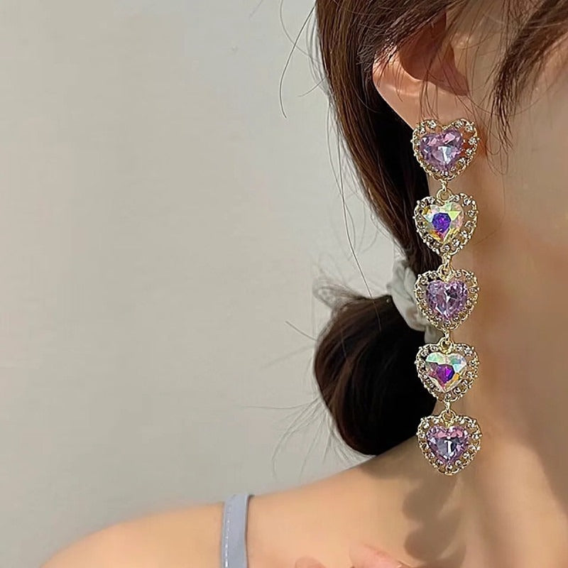 Multi Heart Diamond Long Earrings fashionnsio