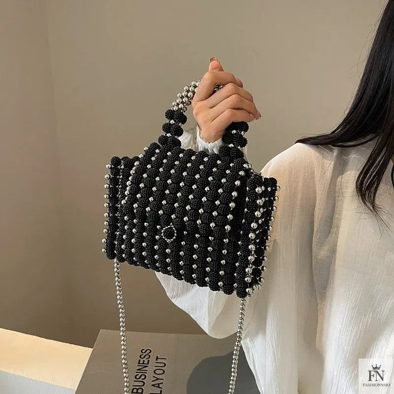 Pearl Beaded Weave Handbag - Fashionnsio