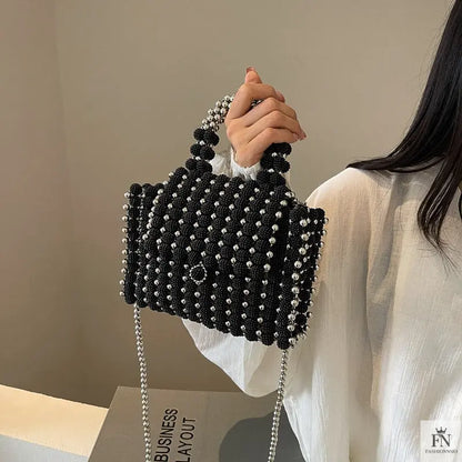 Pearl Beaded Weave Handbag - Fashionnsio