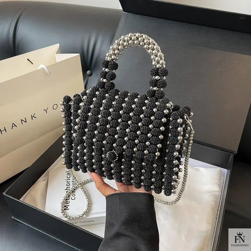 Pearl Beaded Weave Handbag - Fashionnsio