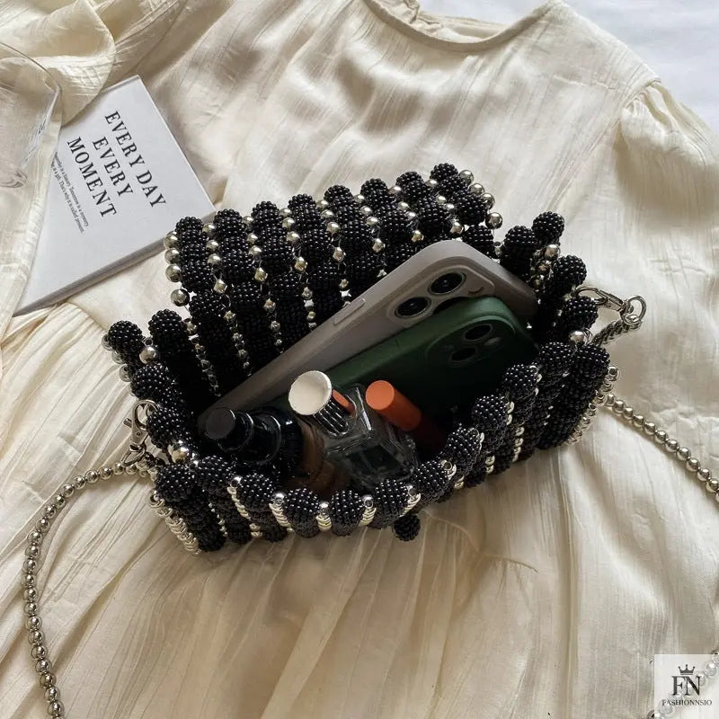 Pearl Beaded Weave Handbag - Fashionnsio