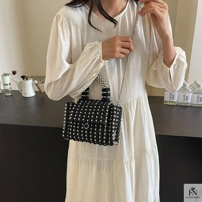 Pearl Beaded Weave Handbag - Fashionnsio