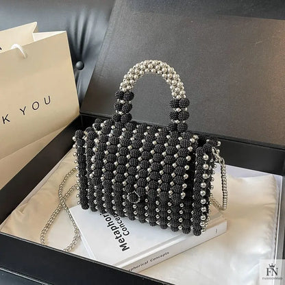Pearl Beaded Weave Handbag - Fashionnsio