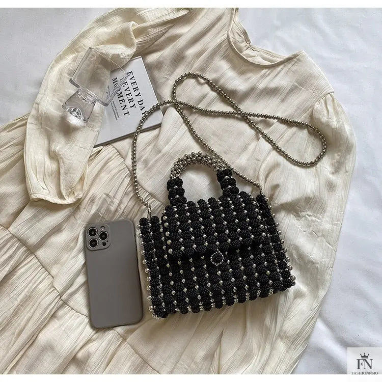 Pearl Beaded Weave Handbag - Fashionnsio