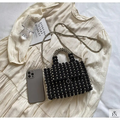 Pearl Beaded Weave Handbag - Fashionnsio