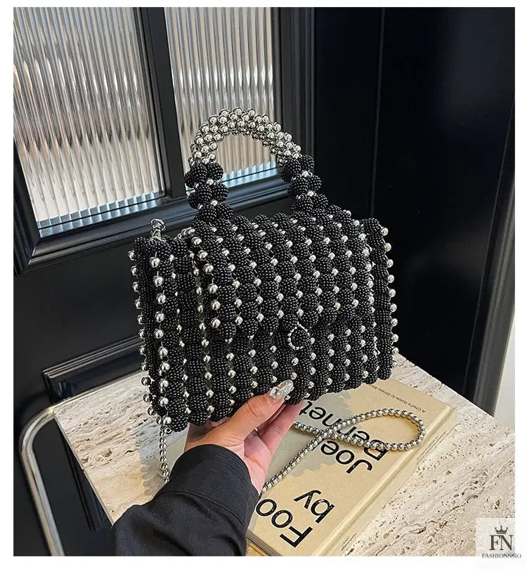 Pearl Beaded Weave Handbag - Fashionnsio