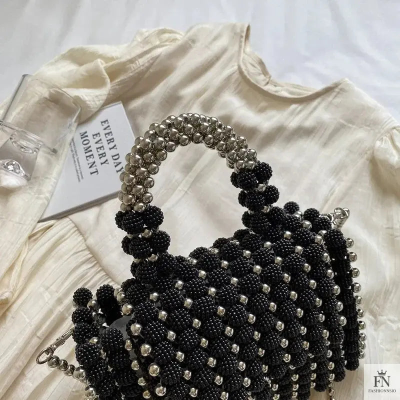 Pearl Beaded Weave Handbag - Fashionnsio
