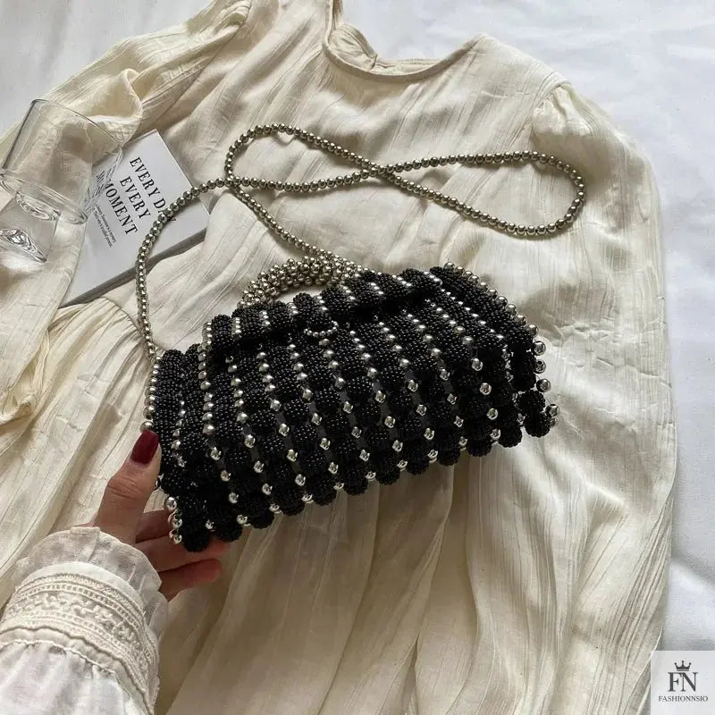 Pearl Beaded Weave Handbag - Fashionnsio