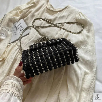 Pearl Beaded Weave Handbag - Fashionnsio