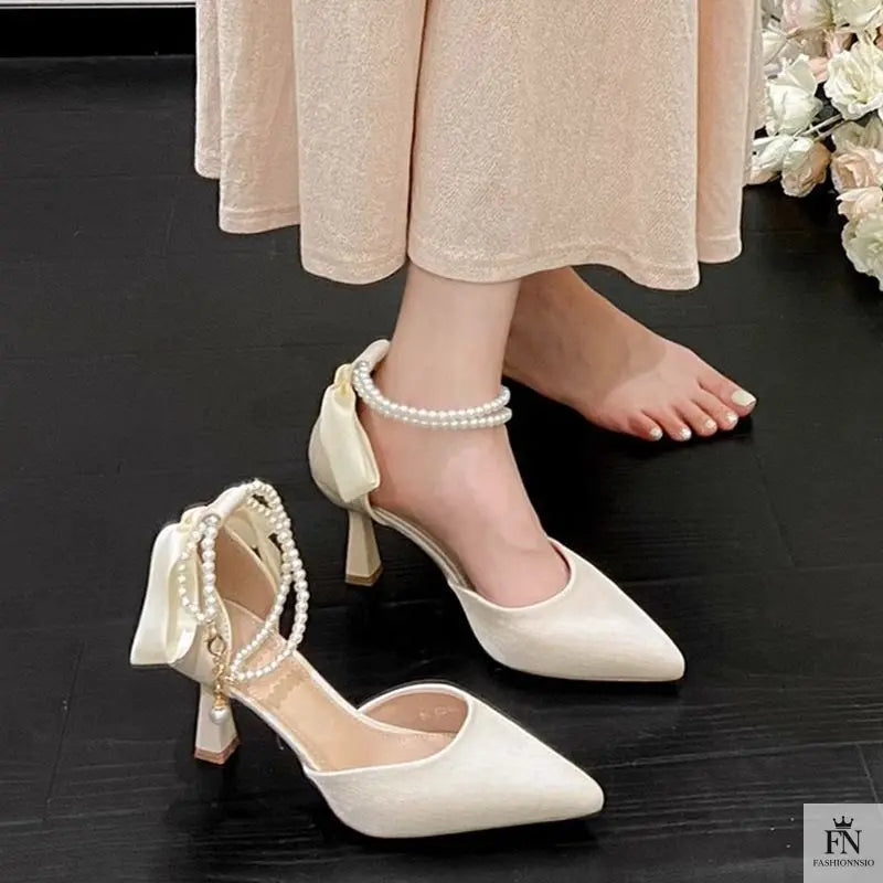 Pearl Strap Fairy Bow Heels - Fashionnsio