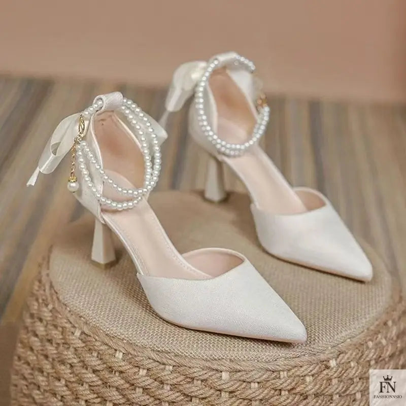 Pearl Strap Fairy Bow Heels - Fashionnsio