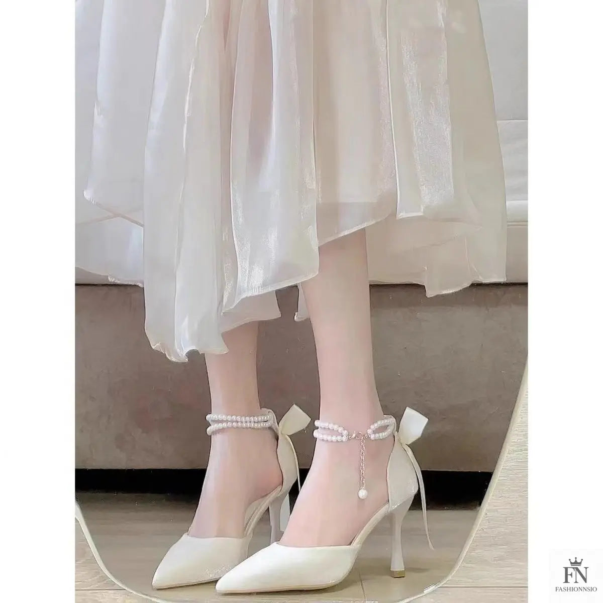 Pearl Strap Fairy Bow Heels - Fashionnsio