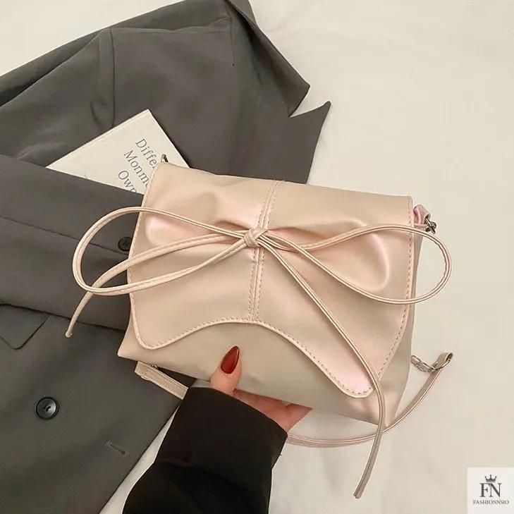 Pearlescent Chain Bow Sling Bags - Fashionnsio
