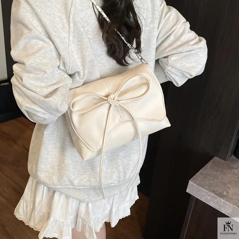 Pearlescent Chain Bow Sling Bags - Fashionnsio