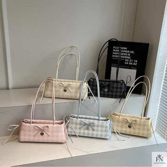 Plaid Bowknot Shoulder Bags - Fashionnsio