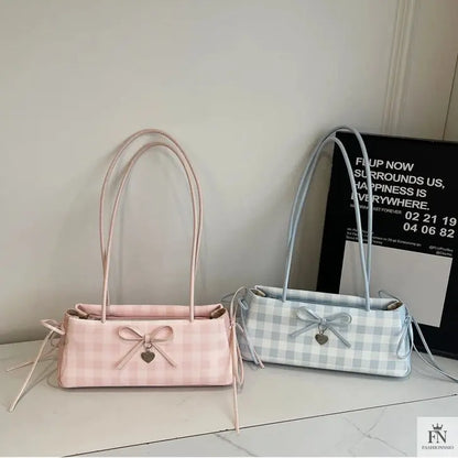 Plaid Bowknot Shoulder Bags - Fashionnsio