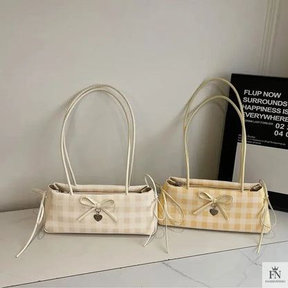 Plaid Bowknot Shoulder Bags - Fashionnsio