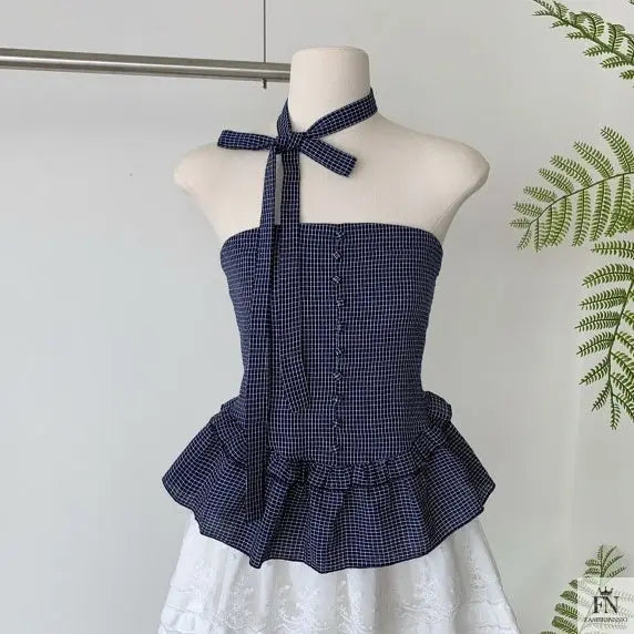 Plaid Tube Top With Scarf - Fashionnsio