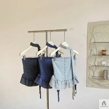 Plaid Tube Top With Scarf - Fashionnsio