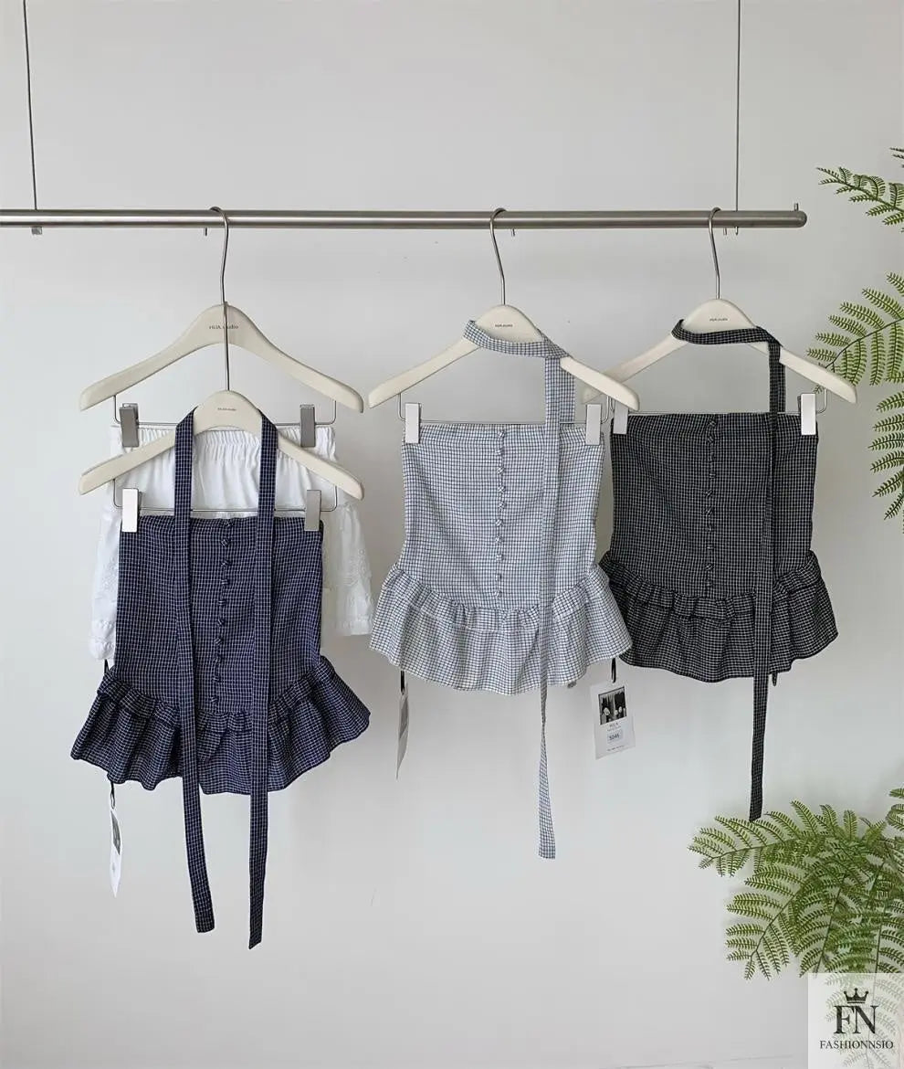 Plaid Tube Top With Scarf - Fashionnsio