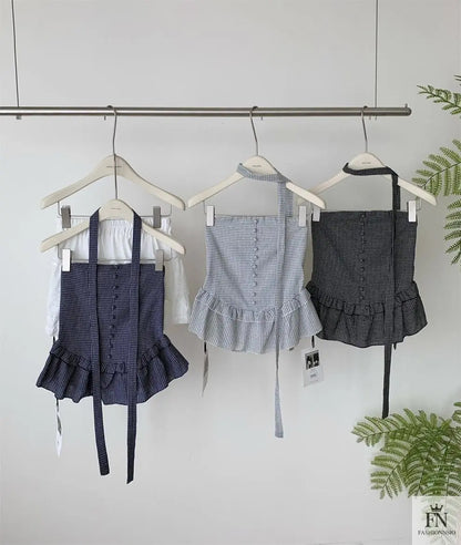 Plaid Tube Top With Scarf - Fashionnsio