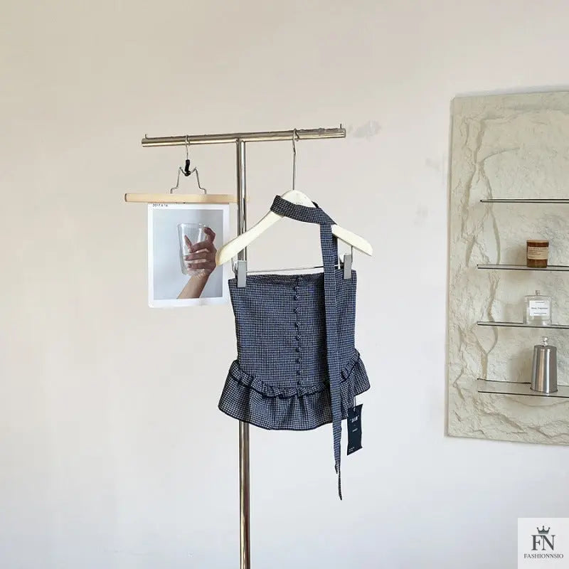 Plaid Tube Top With Scarf - Fashionnsio