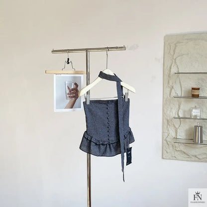 Plaid Tube Top With Scarf - Fashionnsio