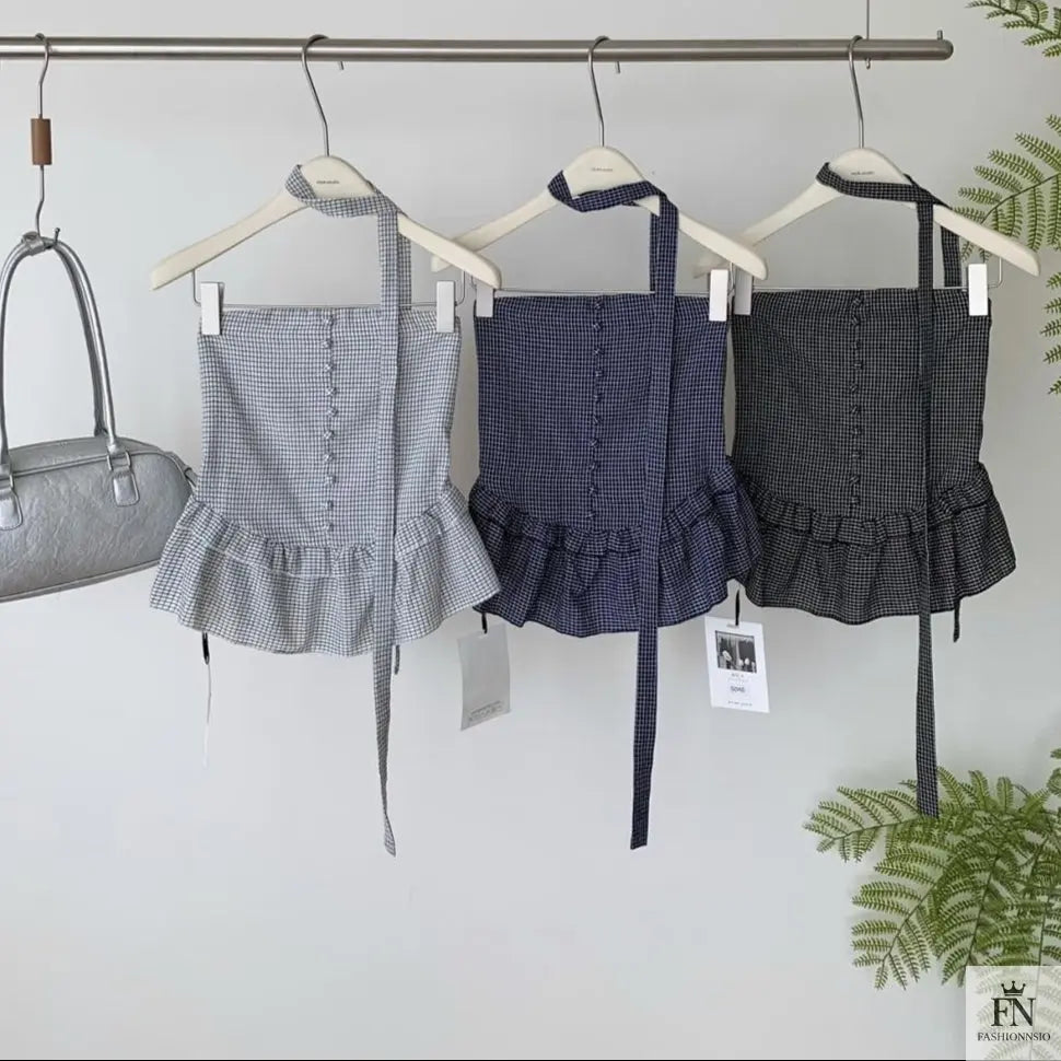 Plaid Tube Top With Scarf - Fashionnsio