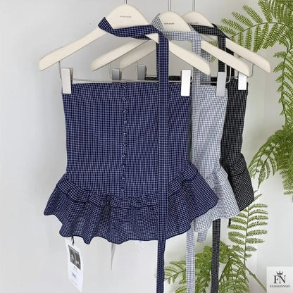 Plaid Tube Top With Scarf - Fashionnsio