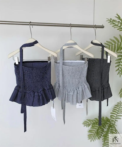 Plaid Tube Top With Scarf - Fashionnsio