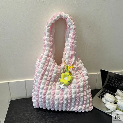 Pleated Bubble Flower Tote Bags - Fashionnsio