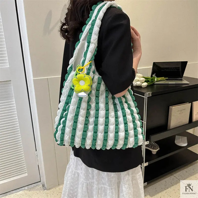 Pleated Bubble Flower Tote Bags - Fashionnsio